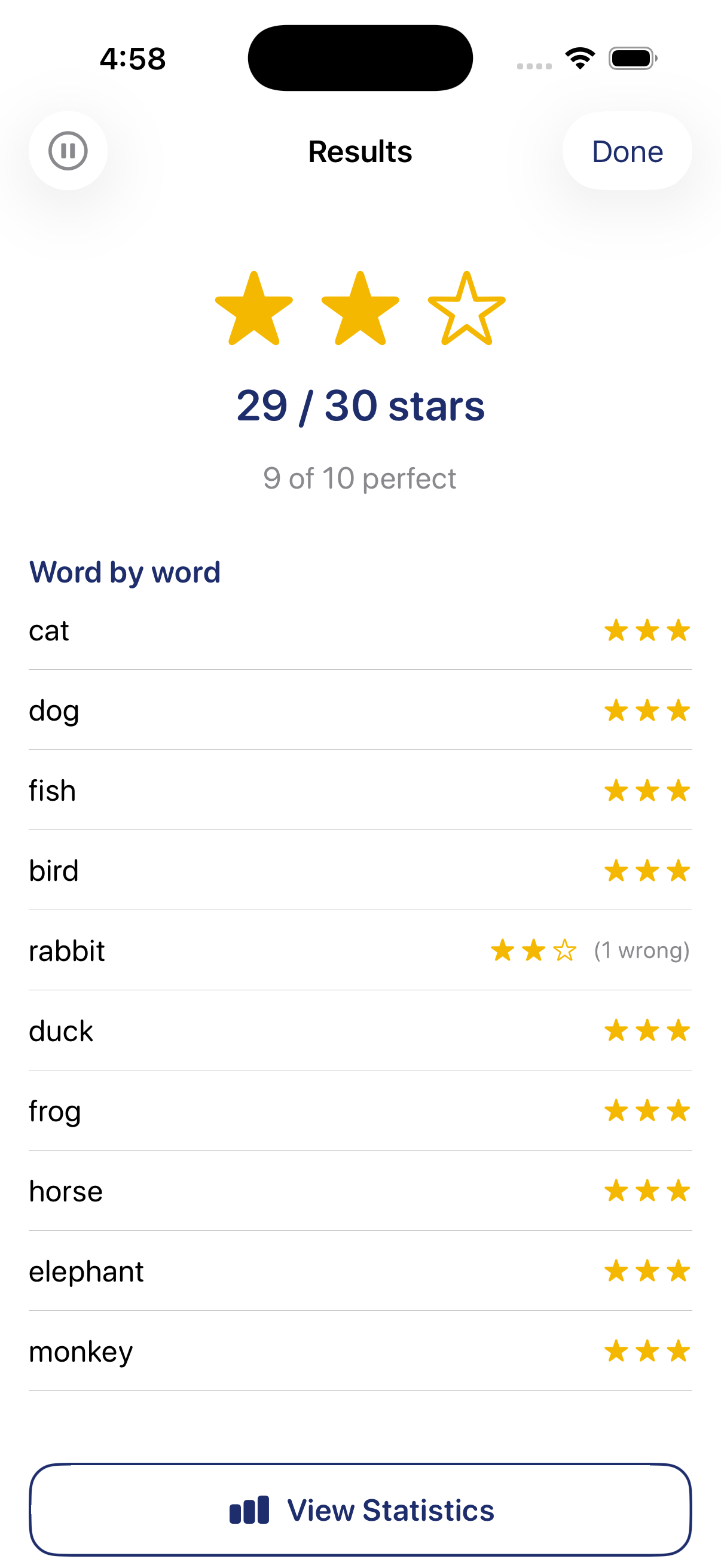 Results screen